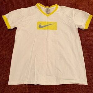 White & Yellow Nike V-Neck T-Shirt